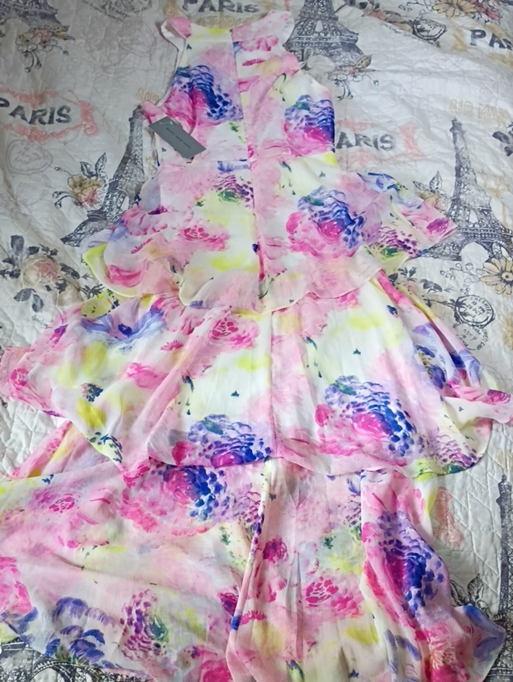 NWT Marc New York Floral Pastel Watercolor Maxi Dress NWT in Pink, Blue & Yellow - Picture 7 of 7